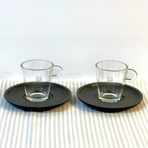 Set of 2 Nespresso View Collection Espresso Coffee Clear Cup with Grey Saucer